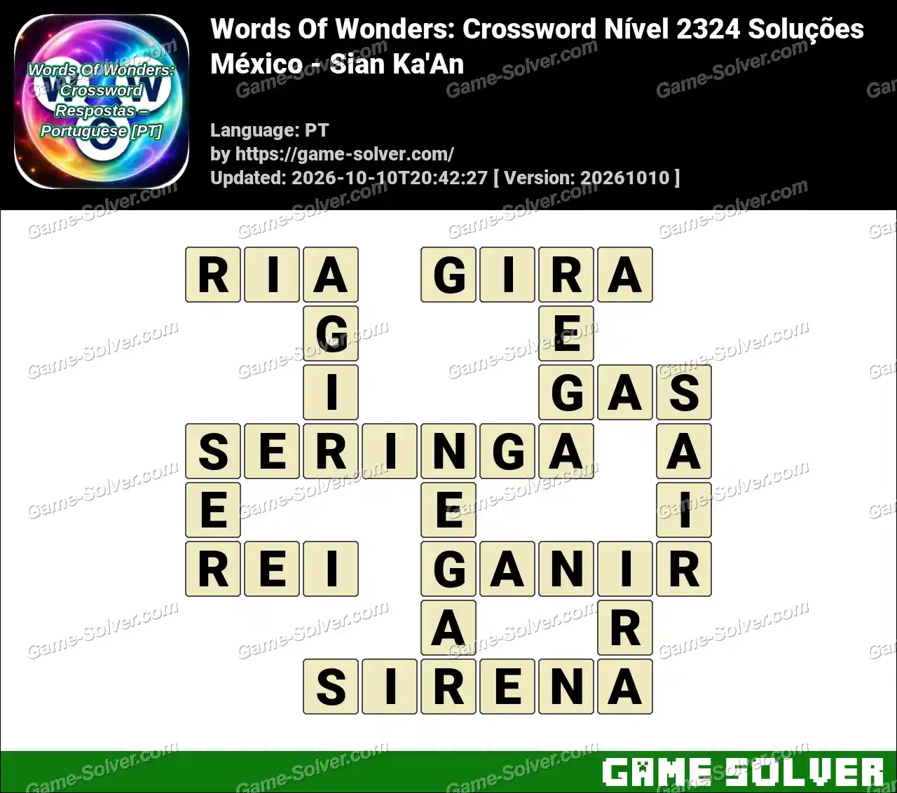 Words Of Wonders: Crossword Nível 2324 Soluções – México – Sian Ka’An